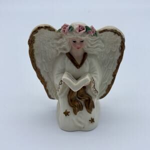 Angel Taper Candle Holder White And Goldtone Ceramic